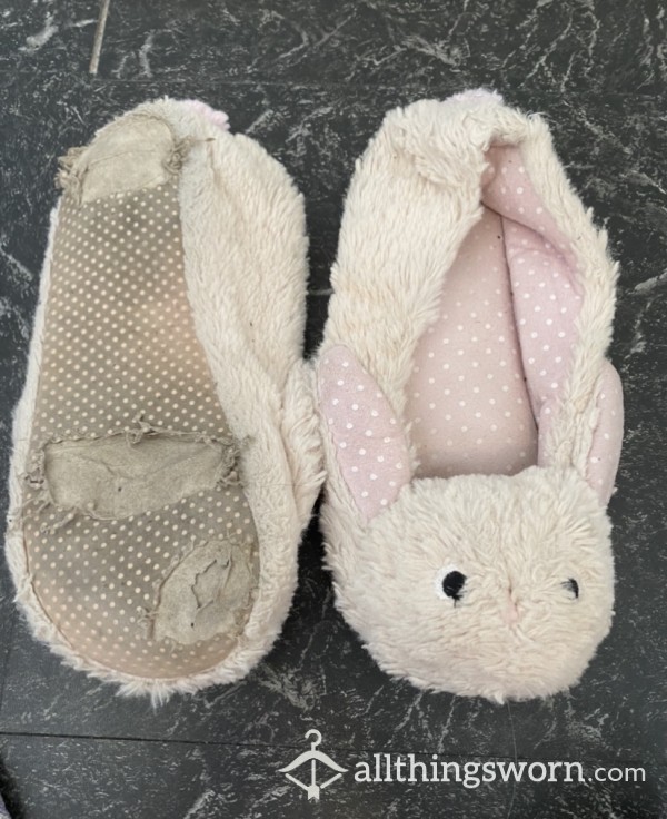 Cute Well Worn Bunny Slippers