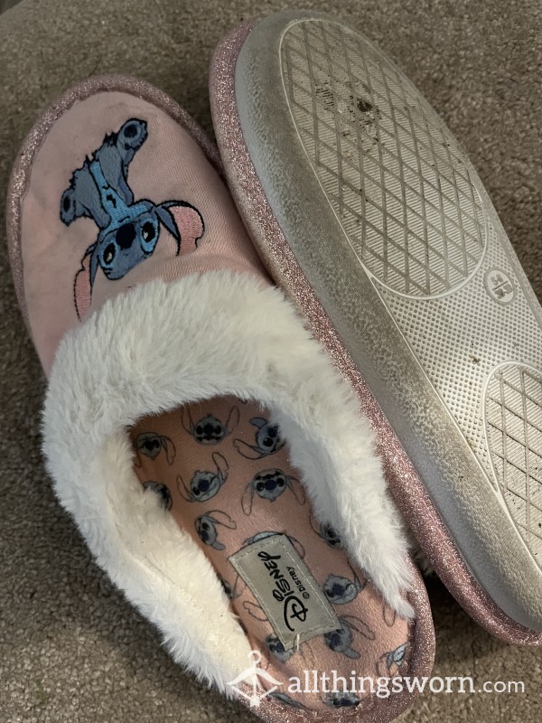 Cute Well Worn Dirty Smelly Pink Stitch Slippers