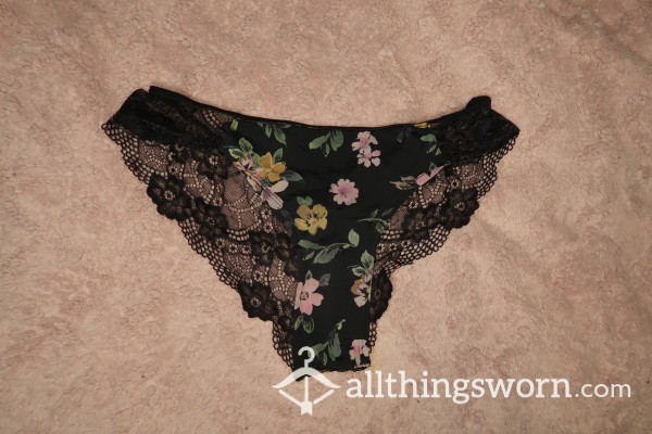 Cute, Worn Out Floral Panties With Lace Bum