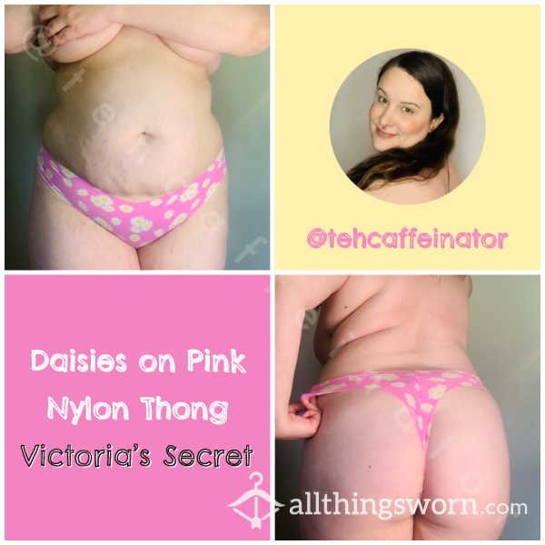 Daisies On Pink Nylon Thong - XL, Victoria's Secret