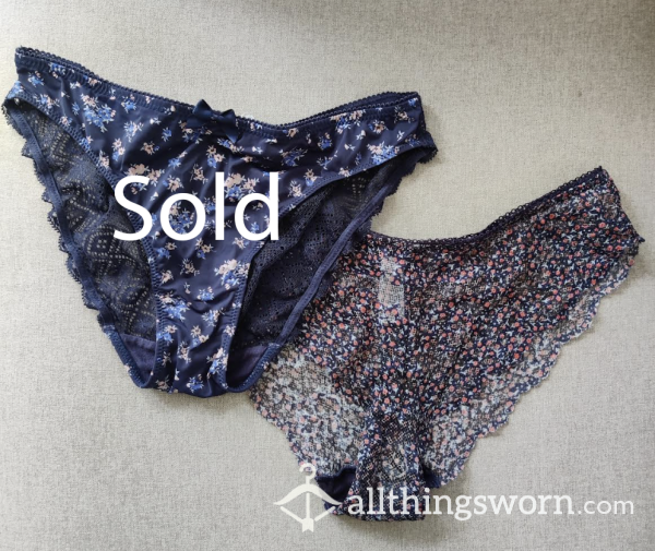 Dark Blue Floral Lace Panties From A Petite Asian Goddess UK 6, *ONE LEFT*