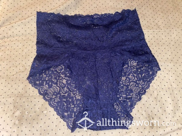 Dark Blue High Waist Lace Panties