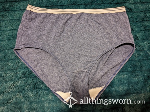 Dark Blue Well Worn Granny Panties With Fraying Grey Band
