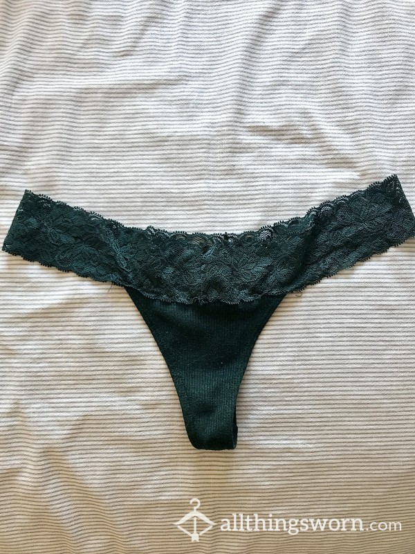 Dark Green Lace Thong