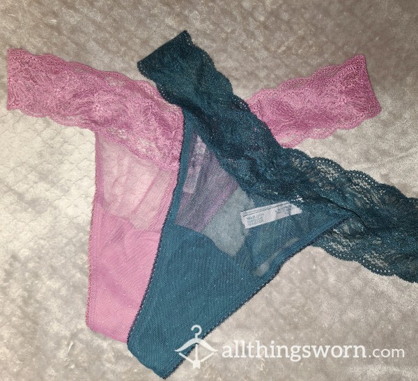 Pink And Dark Green VS Lace And Mesh Thongs - XXL