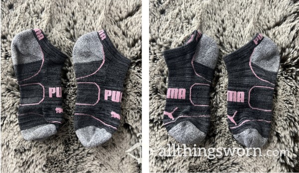 Dark Grey With Pink Puma Socks For Custom Wear