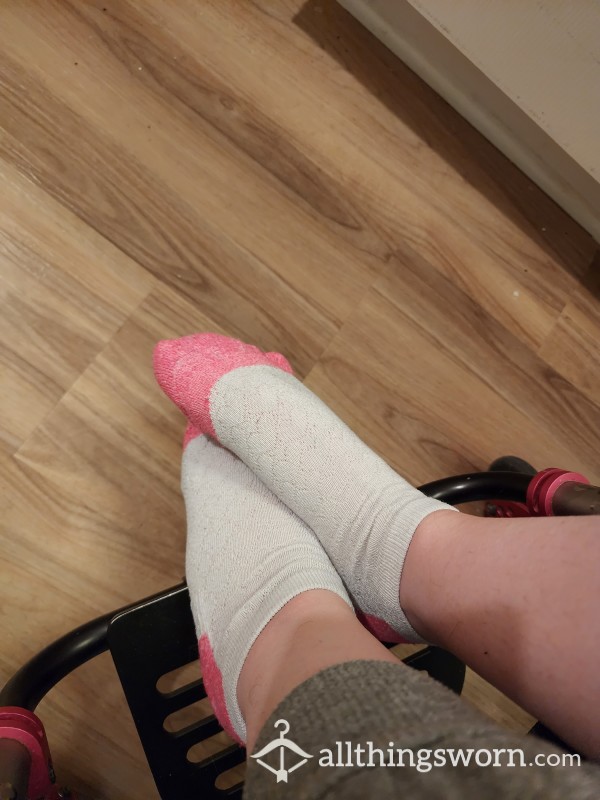 48 Hour Wear Very Well Worn Sweaty White And Pink Socks