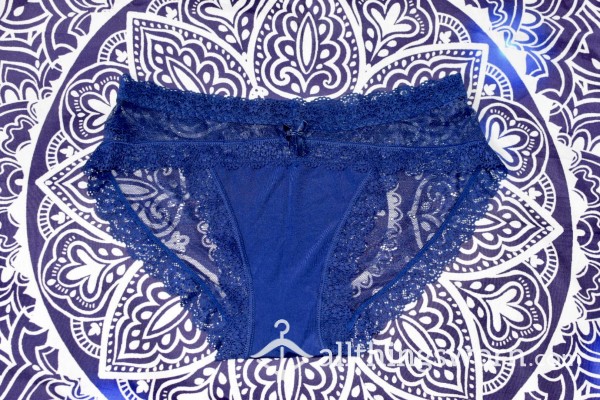 Deep Blue, Cheeky Lace Panties With Cotton Crotch