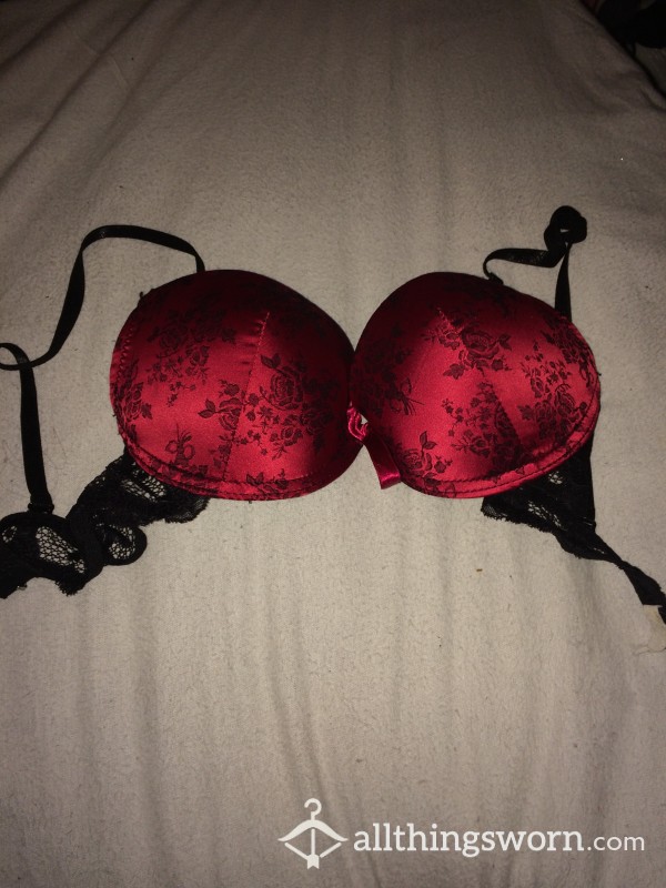Deep Red Rosy Bra With Black Lace
