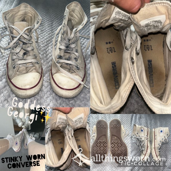 PENDING Deliciously Gross Chuck Taylor White Converse Trashed And Stinky UKSize5