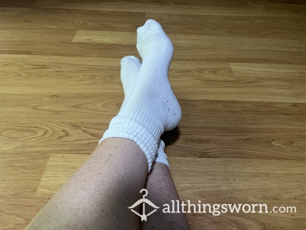 Deliciously Worn Tall, Mid-weight White Cotton Gym Socks