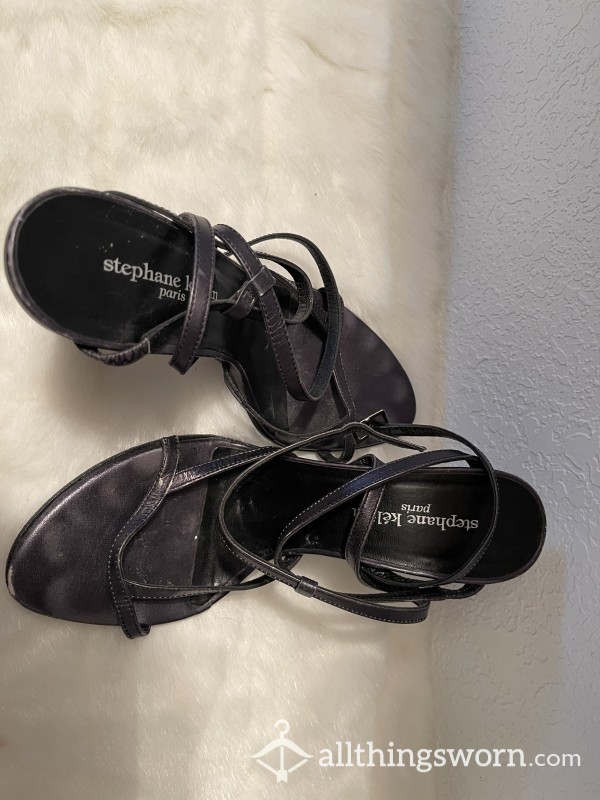 Designer Black Strappy Well-worn Heels