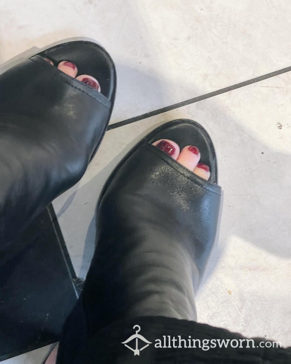 Destroyed Black Peep Toe Zip Up Heel Booties