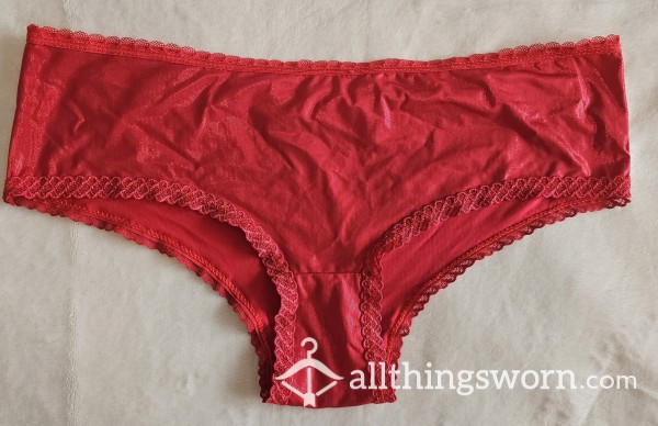 Devil's-red Satin Cheekster With Lace Trim