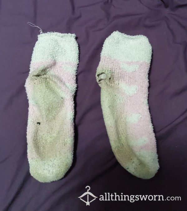 Dirty And Holey Fluffy Pink And White Socks