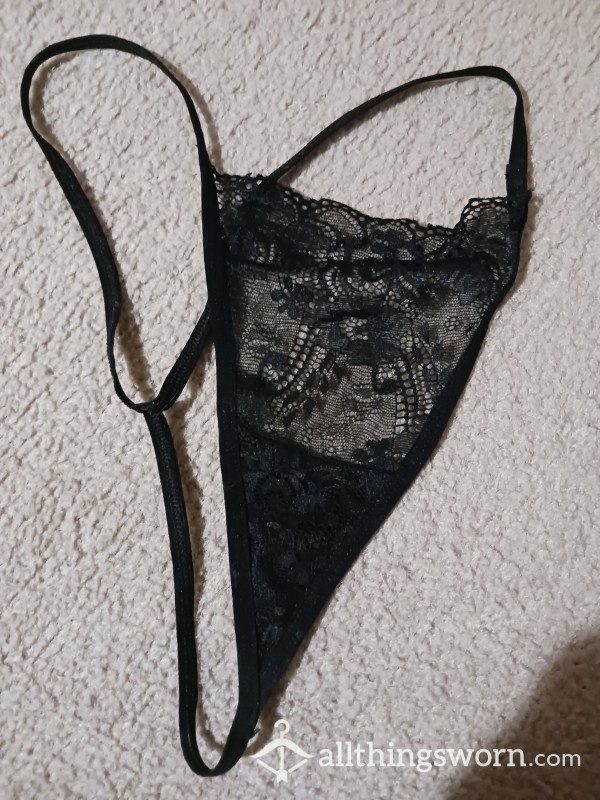 Cum Stained Lacy Black G-string