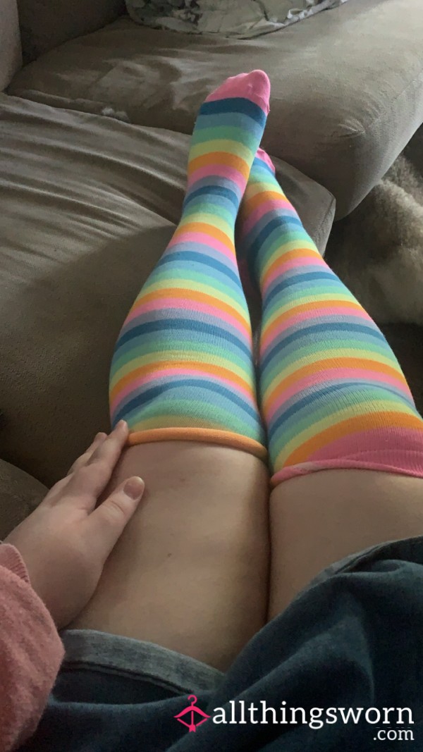 Dirty Kawaii Thigh High Socks, Stretched To Fit My Thick BBW Thighs And Well Worn