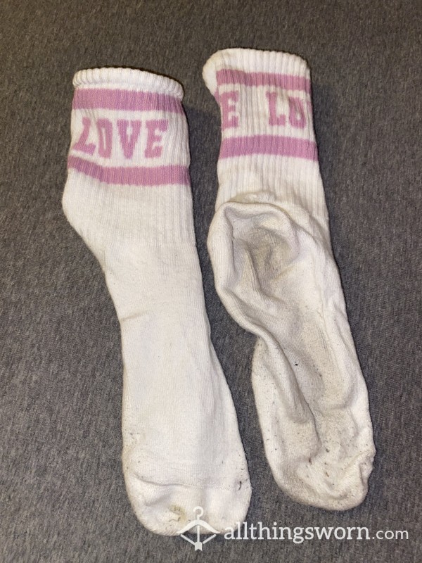 Dirty White And Pink Tennis Socks