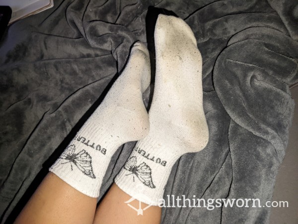 Dirty White Butterfly Crew Socks