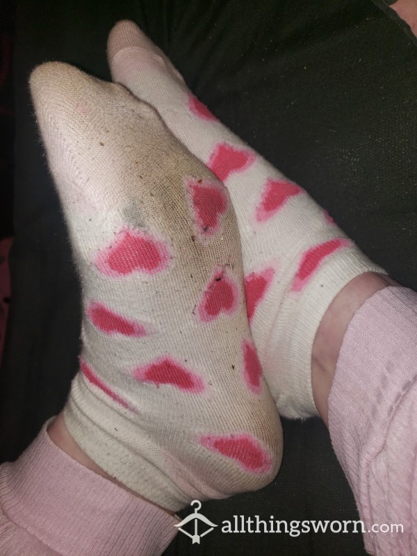 Dirty White Socks With Loveheart Print