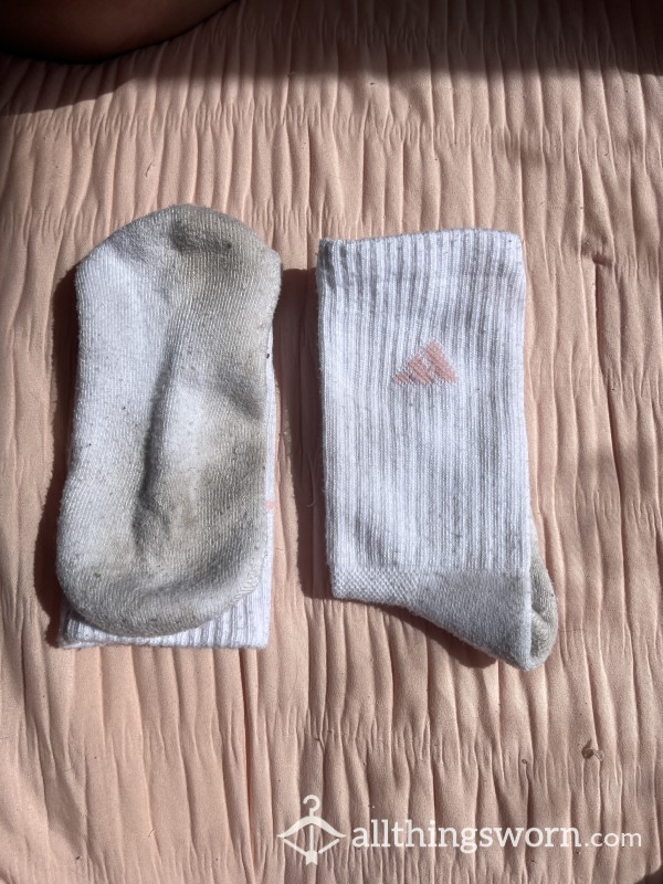 Dirty White With Pink Logo Adidas Socks