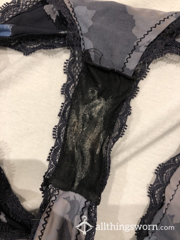 Dirty/well-worn Black, Lacy Panties - So Much Cum In Them🤤