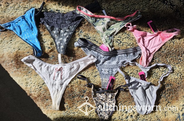 Diry Old Panties (🩸) Asian Japanese Thongs & G-String Panties Womens Size Small Pink G-string, Blue G-String, White Thong, La Senza, Lepoard Print, Grey Thong Floral Sale Bundle Deal Lot