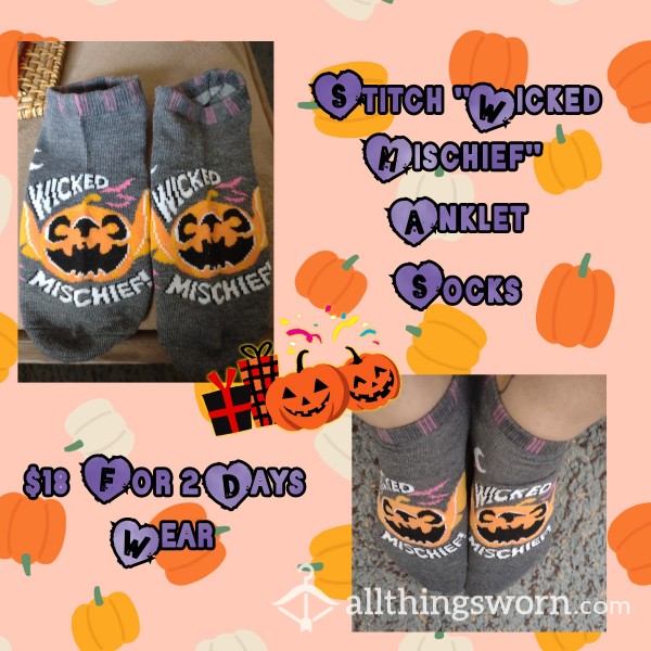 Disney Halloween Stitch Jack O Lantern "Wicked Mischief" Ankle Socks