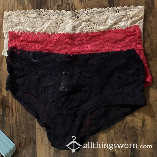 DKNY Lace Panties With Cotton Gusset - Includes US Shipping & 24 Hour Wear - Medium - Red - Black - Tan - Choose Or Enjoy All 3