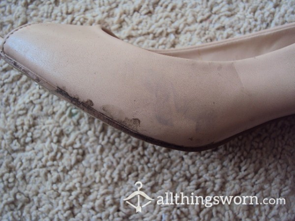 Dorothy Perkins Ladies Nude High Heel Peep Toe Shoes Size 5 Well Worn And Dirty