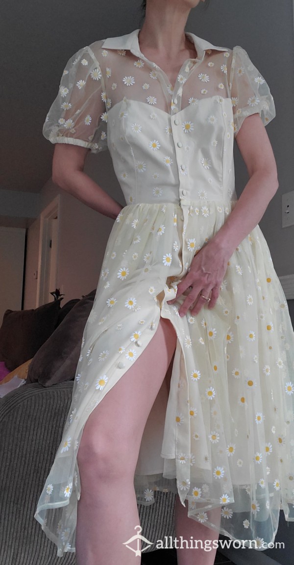Dress. Yellow Flower Pattern. Unique Vintage