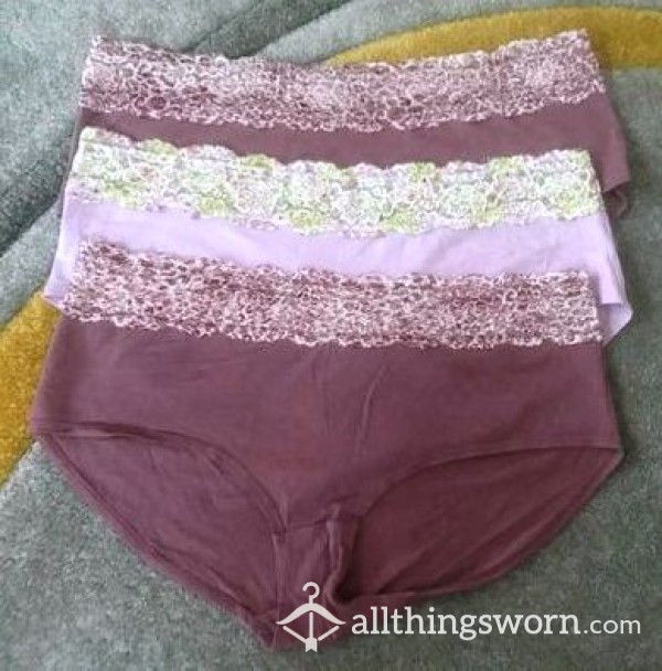 Dusky Pink Cotton Knickers With Lacey Trim, Size 22. Price Includes UK Inland Postage