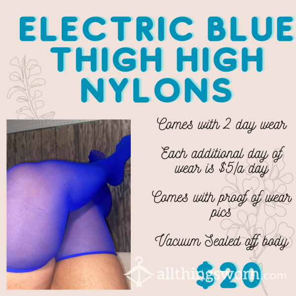 Electric Blue Thigh High Nylon Stockings
