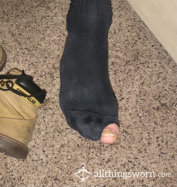 Extremely Smelly, Sweaty, Men’s Socks! Working On A Construction Site All Day Inside His Well Worn Work Boots!