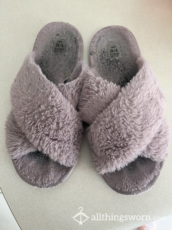 Extremely Well Worn Purple Fluffy Slippers FREE SHIPPING
