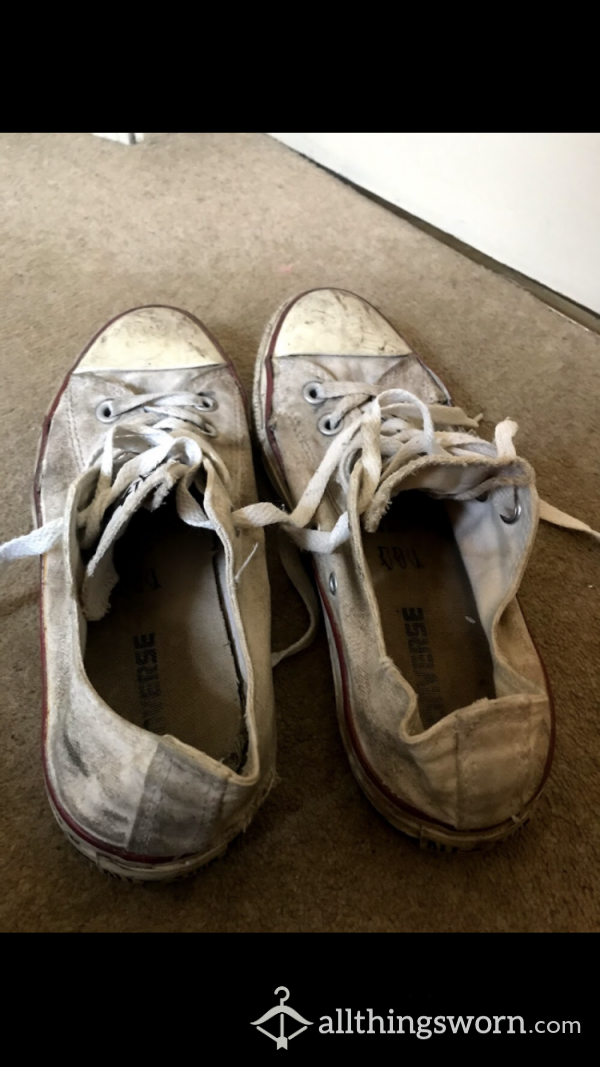 Extremely Well Worn Smelly Sweat Dirty White Converse Trainers