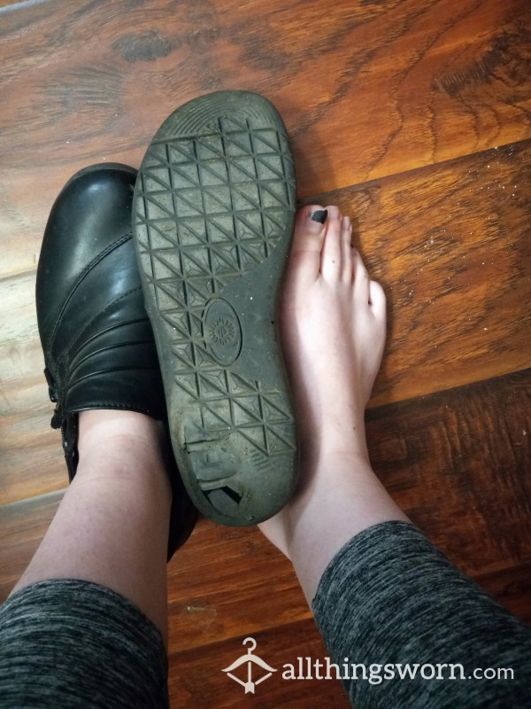 Extremely Well Worn Work Shoes, With Holes, Size 9