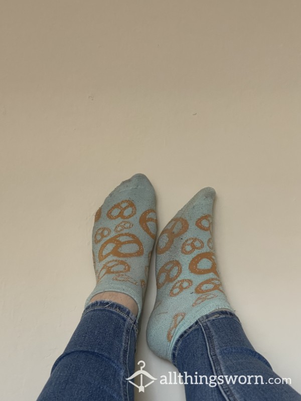 Extremely Worn Blue Pretzel Socks
