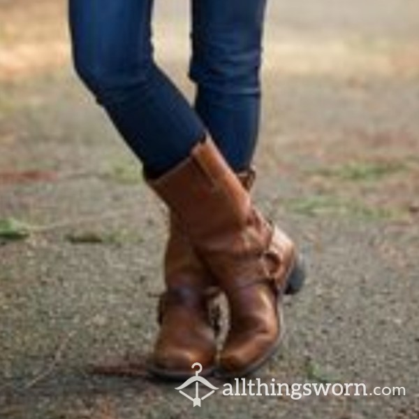 Extremely Worn In Brown Cowgirl Harness Boots
