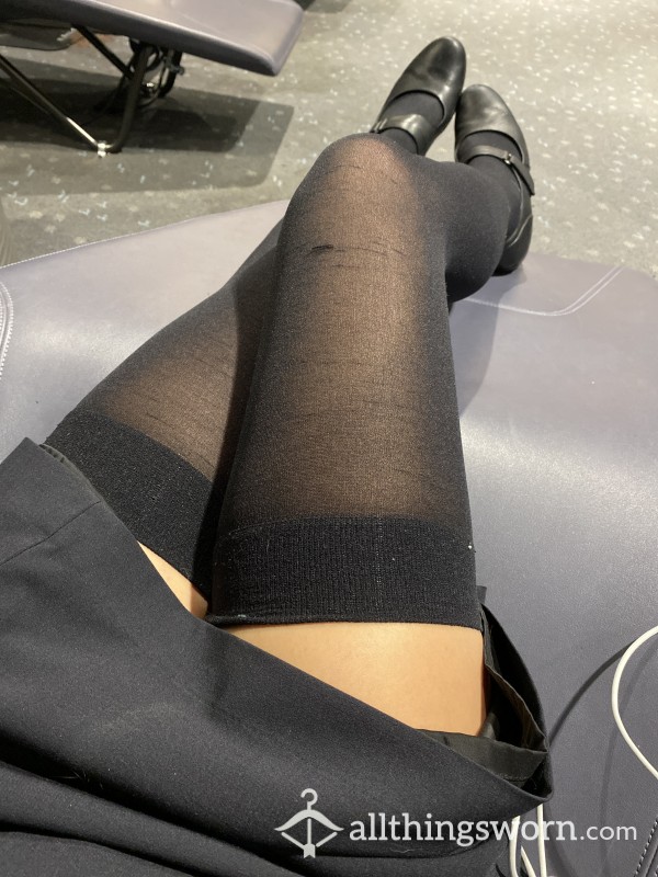 Extremely Worn Out Flight Attendant Thigh High Socks