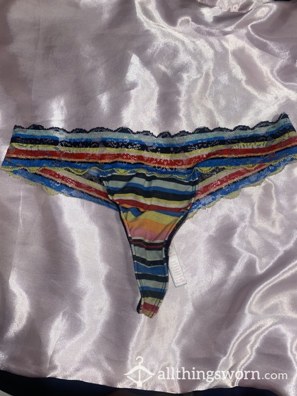 Extremely Worn Stripped On Vs Pink Thong Size Medium