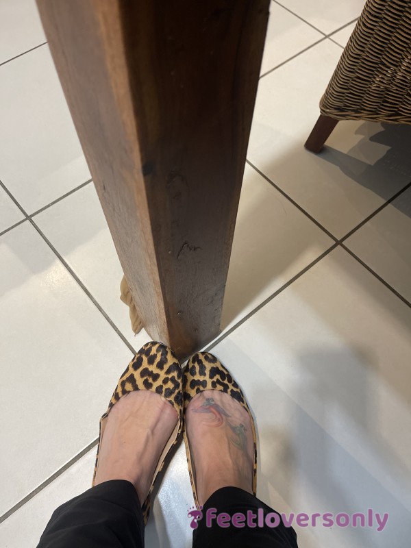 Feet Teaser With Leopard Print Flats And Nylon Socks!