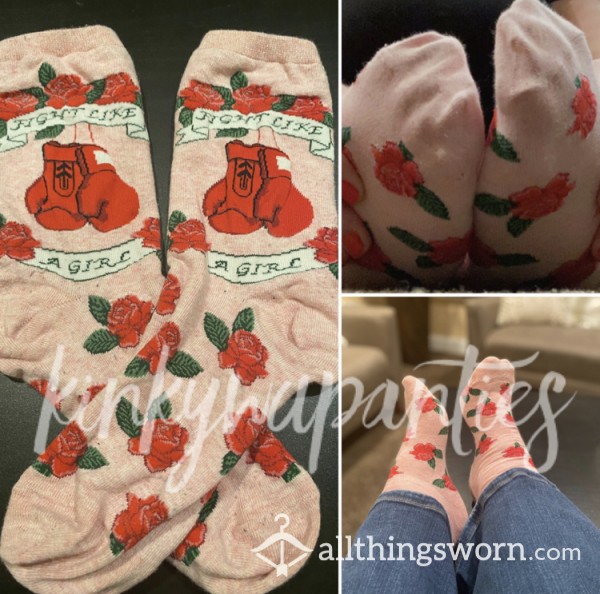 Pink Floral Fight Like A Girl Socks - Customize Me