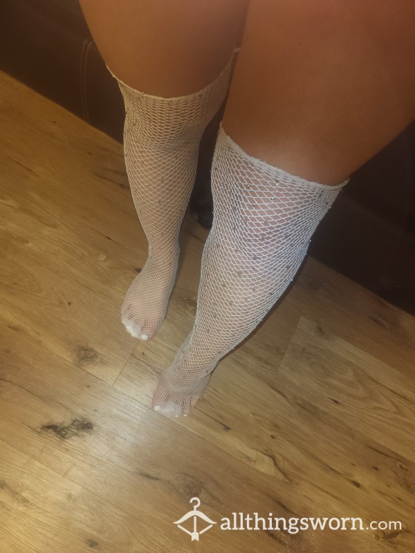 Fishnet White Sparkly Socks