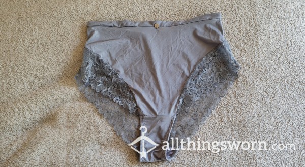 Grey Silk Panties With Lace Edging 🤍