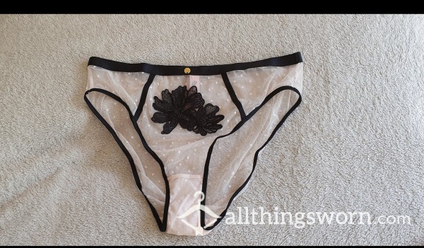 Light Pink Sheer / See-Through Panties With Black Flowers 🖤
