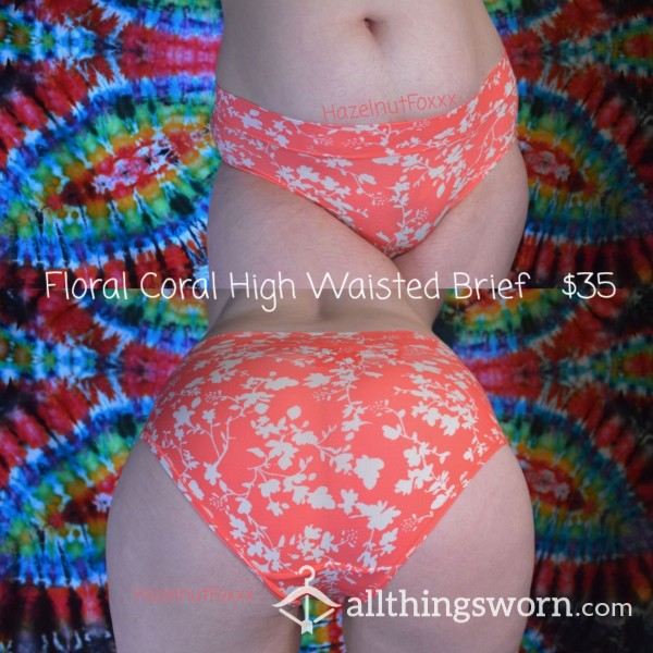 Floral Coral High Waisted Brief