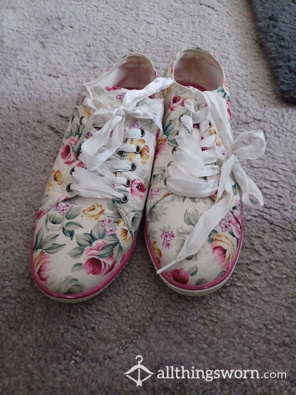 Floral Lace Up Trainers