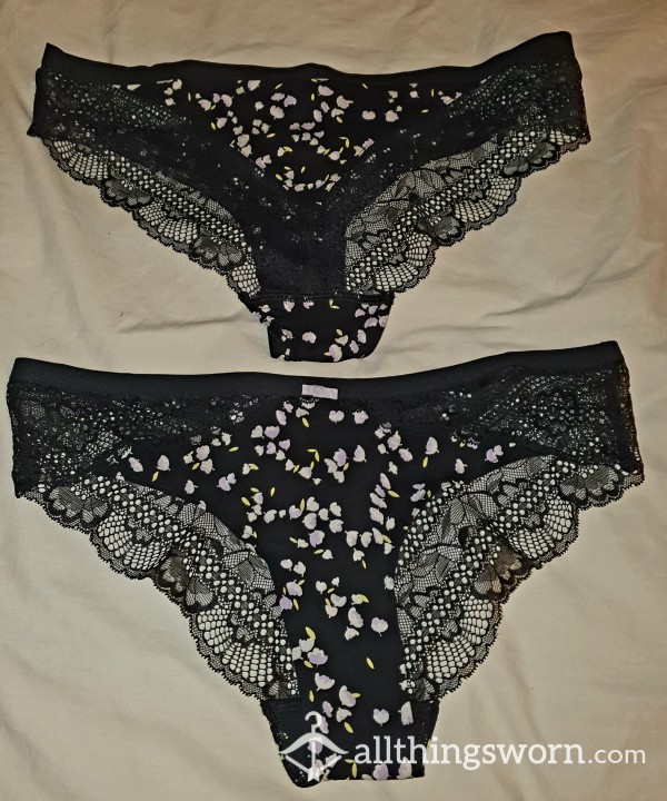 Floral Patterned Brazilian Panties With Lace Detail