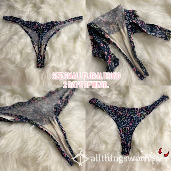 Floral Thong Worn 2 Days- Ready To Ship